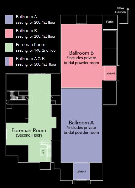 Detailed floorplan of Bay City ballroom.